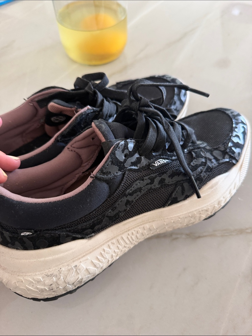 Vans Black Leopard-Pattern Sneakers with Pink Interior size 10 women’s